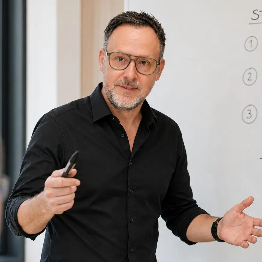 Oliver Range erläutert im Workshop den Ablauf eines KI-Projekts