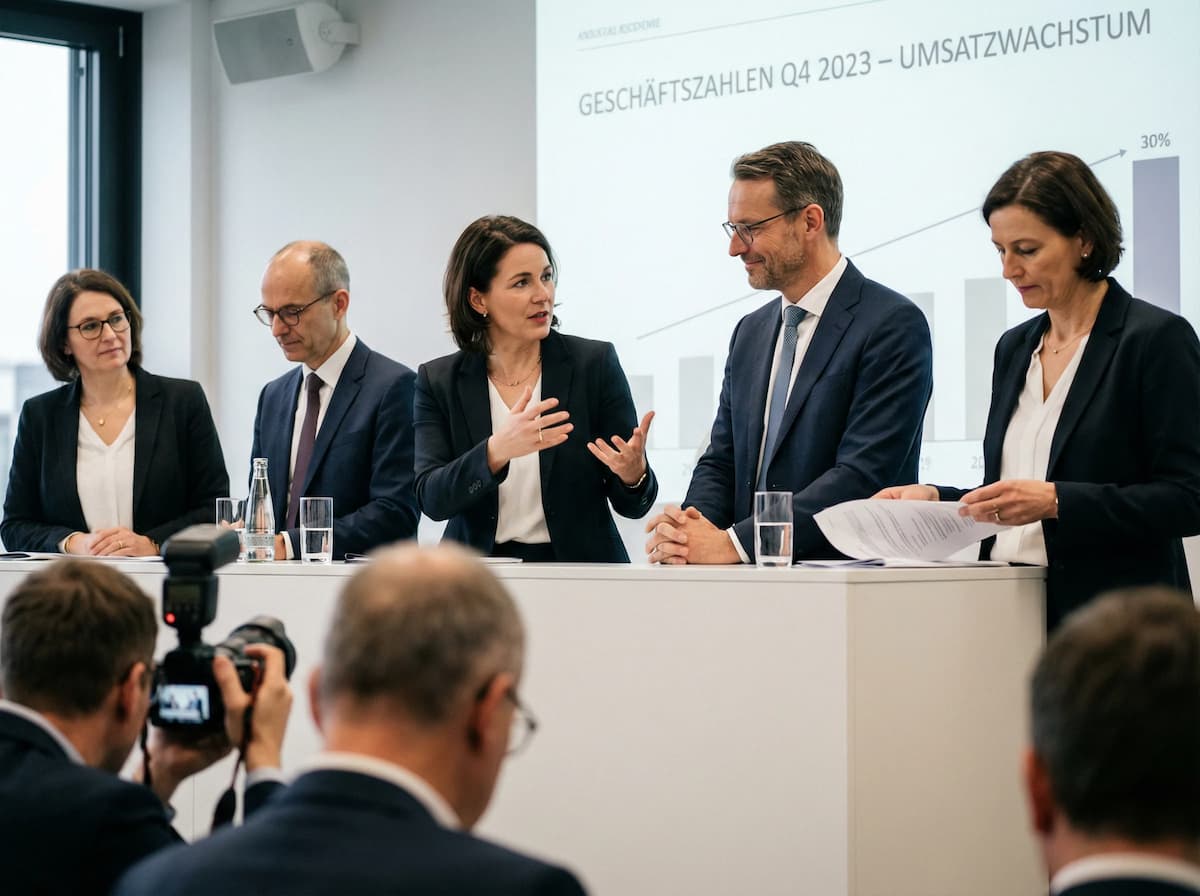 Vorstand bei Pressekonferenz mit Umsatzpräsentation
